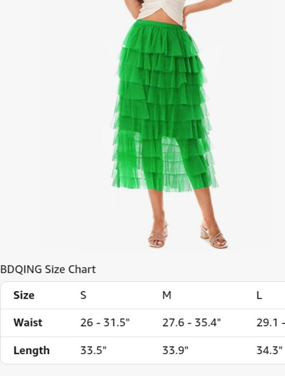 BDQING Green Tiered Tulle Midi Skirt Size Medium NWT - Picture 4 of 5